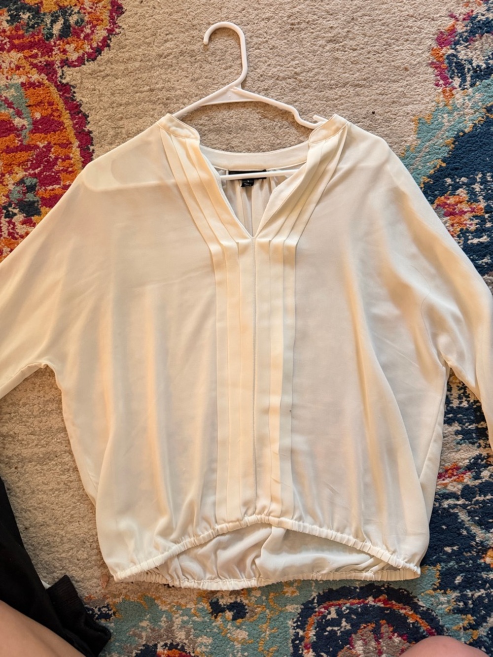 Ivory Pleated V-Neck Blouse